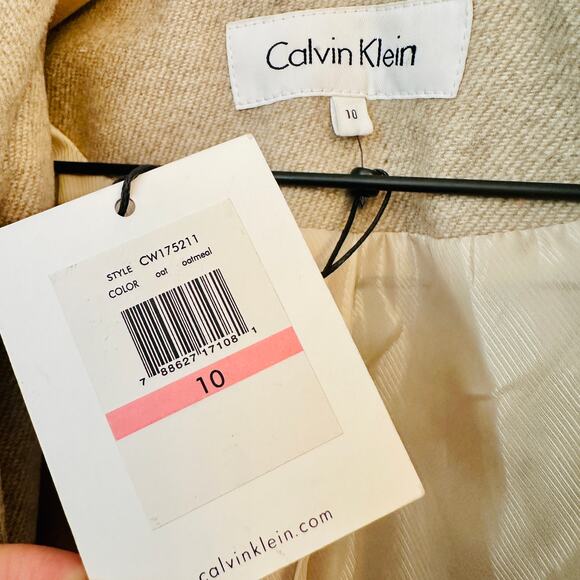 CALVIN KLEIN NWT Light Brown Button Up Belted Wrap Wool Coat – Size 10 - Picture 4 of 7